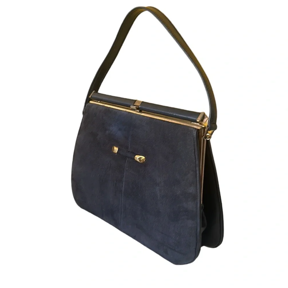 Vintage Naturalizer Blue Suede Leather Top Handle Frame Purse Bag Pocketbook